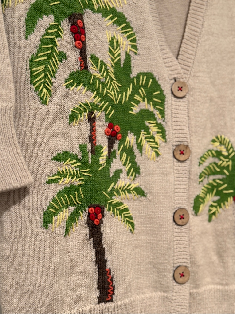 J Jill Women's Sweater Cardigan Linen Cotton Blend Palm Tree Embroidery Size XL - Picture 3 of 9